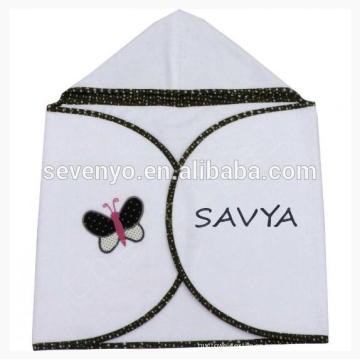 100% cotton Hooded Towel with Embroidery , High quality white color towel,sort and cute butterfly,special babay towel